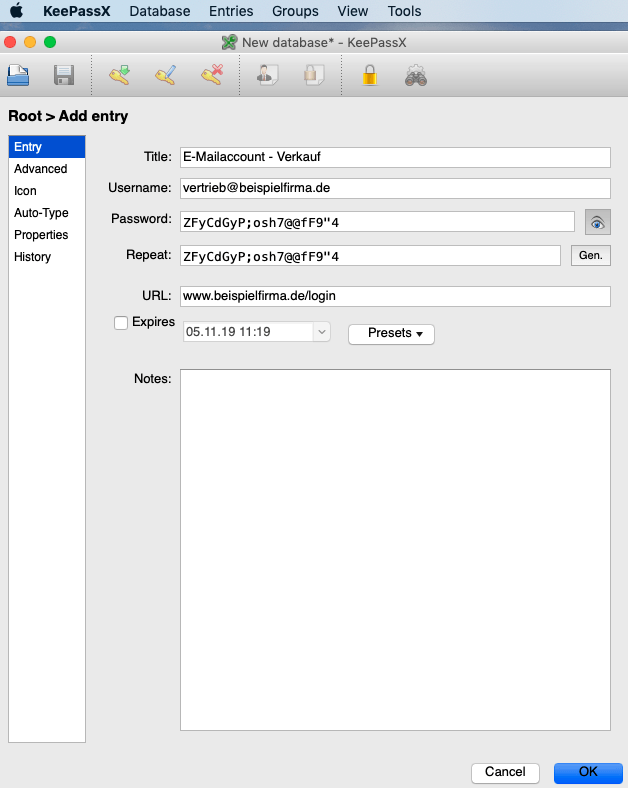 4. Generiertes Kennwort für einen Eintrag uebernehmen - MacOS - Kostenlose Passwortverwaltung