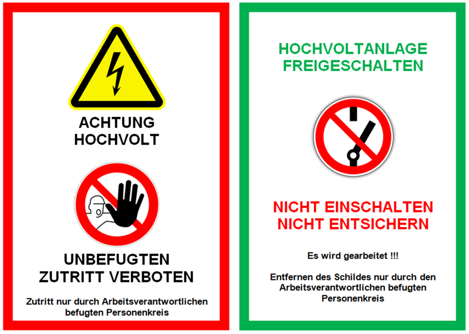 Warnschilder-Hochvoltanlage-Arbeitsplätze-mit-Hochvoltsystemen Warnschilder-Hochvoltanlage-Arbeitsplätze-mit-Hochvoltsystemen